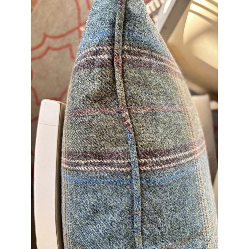 Shetland Plaid 100% Wool Custom Double Sided Pillow Cover Self Piped Trim Zip